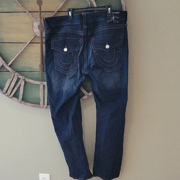 True Religion Ricky Flap Pocket Blue Relaxed Straight Jeans Classic Style Straight